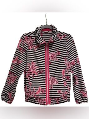 Zenergy By Chico's women's rain jacket Floral with stripes